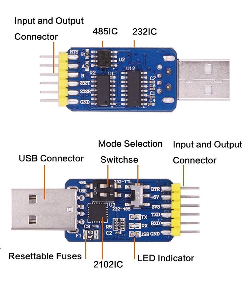 WITMOTION UART 6-in-1 USB to Serial Converter, Multifunctional (USB to TTL/RS485/232, TTL-RS232/485, 232-485), Universal Adapter Module with CP2102 Compatible with Windows 7/8/10, Linux, Arduino - Image 2